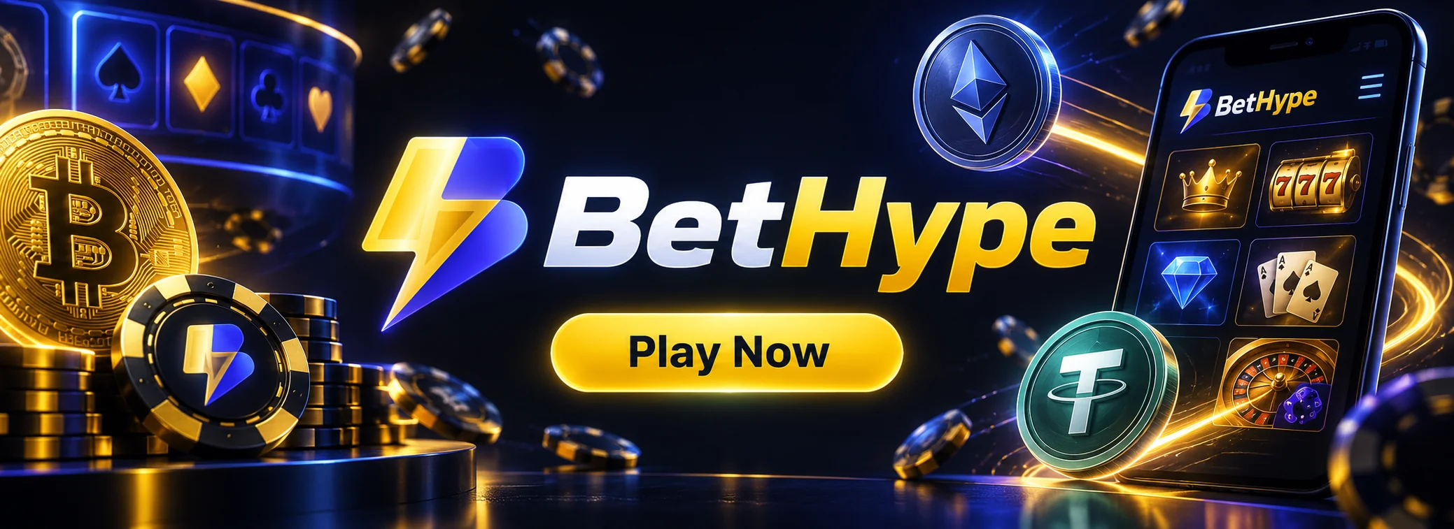 BetHype Casino brand mark on a dark indigo background with the rakeback and XP ladder highlights
